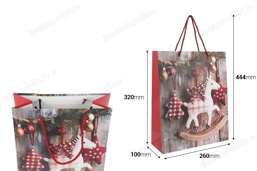 Božićne papirne poklon kese sa konjićem, dimenzija 260x100x320 mm (210 g) sa ručkom - 12 kom-dimenzije_slike