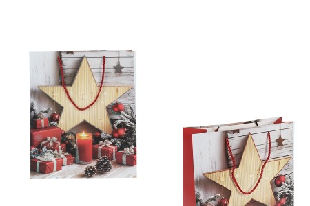 Božićne papirne poklon kese sa zvezdom, dimenzija 260x100x320 mm (210 g) sa ručkom - 12 kom-slika_proizvoda