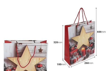 Božićne papirne poklon kese sa zvezdom, dimenzija 260x100x320 mm (210 g) sa ručkom - 12 kom-dimenzije_slike