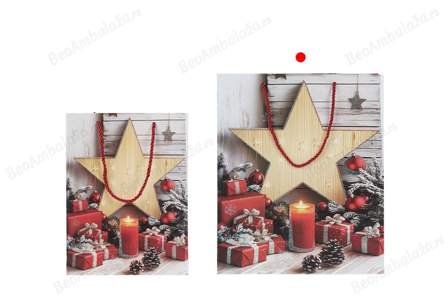 Božićne papirne poklon kese sa zvezdom, dimenzija 260x100x320 mm (210 g) sa ručkom - 12 kom-grupa_slika