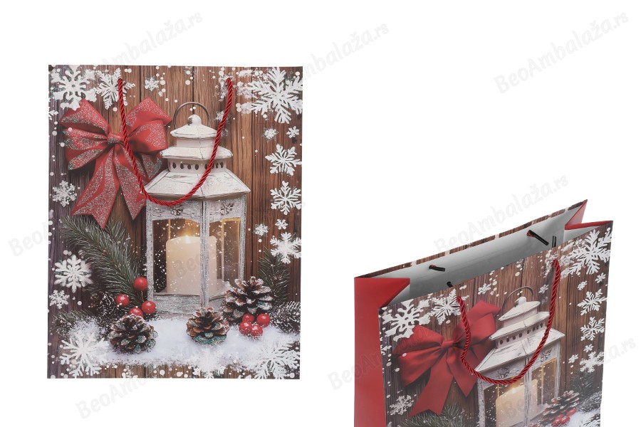 Božićne papirne poklon kese sa fenjerom, dimenzija 260x100x320 mm (210 g) sa ručkom - 12 kom-slika_proizvoda