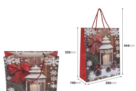 Božićne papirne poklon kese sa fenjerom, dimenzija 260x100x320 mm (210 g) sa ručkom - 12 kom-dimenzije_slike
