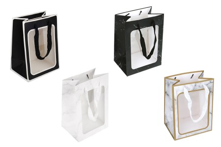 Papirna poklon kesa 180x130x250 mm sa prozorom i trakom za ručku - 12 kom-slika_proizvoda