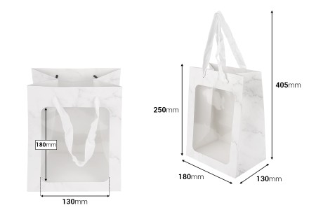 Papirna poklon kesa 180x130x250 mm sa prozorom i trakom za ručku - 12 kom-dimenzije_slike