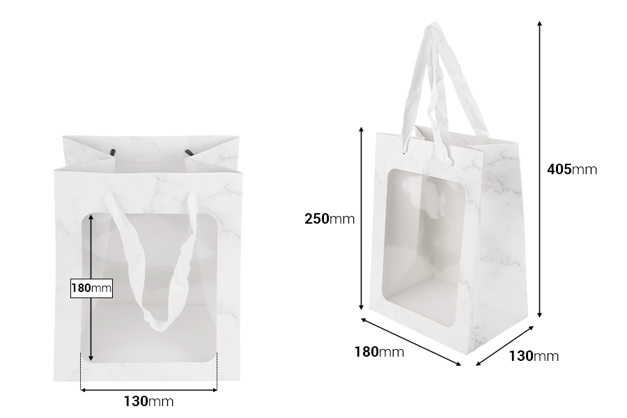 Papirna poklon kesa 180x130x250 mm sa prozorom i trakom za ručku - 12 kom-dimenzije_slike