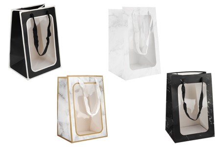 Papirna poklon kesa 200x160x300 mm sa prozorom i trakom za ručku - 12 kom-slika_proizvoda