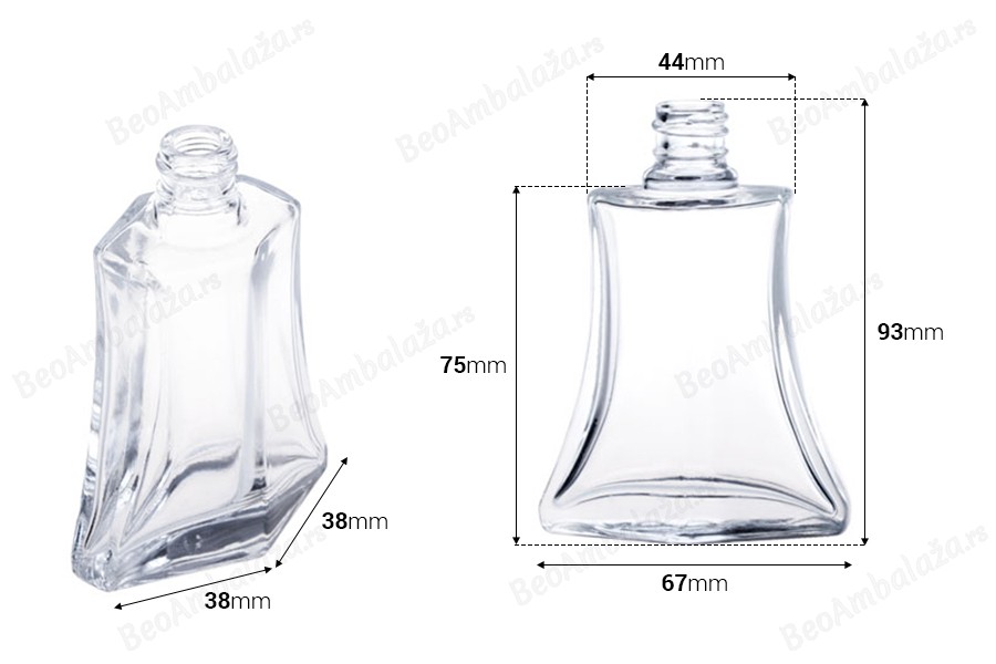 Staklena bočica za parfem u obliku romba 50mL (18/415)-dimenzije_slike