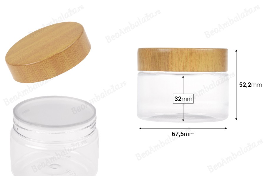 Providna PET teglica 100 mL sa zatvaračem sa dezenom drveta i plastičnim međupoklopcem - 12 kom-dimenzije_slike