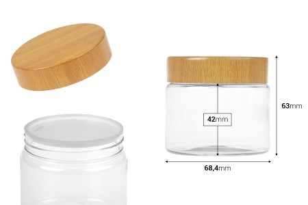 Providna PET teglica 150 mL sa zatvaračem sa dezenom drveta i plastičnim međupoklopcem - 12 kom-dimenzije_slike