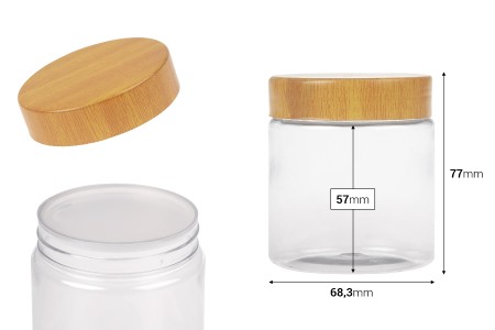 Providna PET teglica 200 mL sa zatvaračem sa dezenom drveta i plastičnim međupoklopcem - 12 kom-dimenzije_slike
