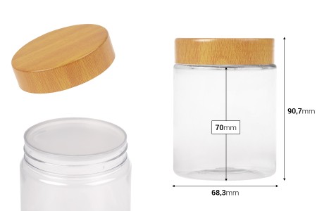 Providna PET teglica 250 mL sa zatvaračem sa dezenom drveta i plastičnim međupoklopcem - 12 kom-dimenzije_slike