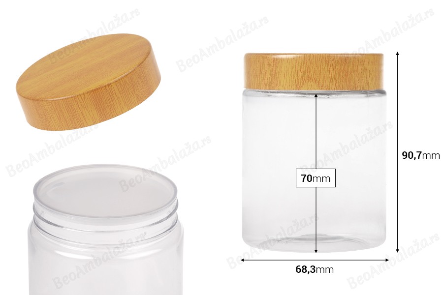Providna PET teglica 250 mL sa zatvaračem sa dezenom drveta i plastičnim međupoklopcem - 12 kom-dimenzije_slike