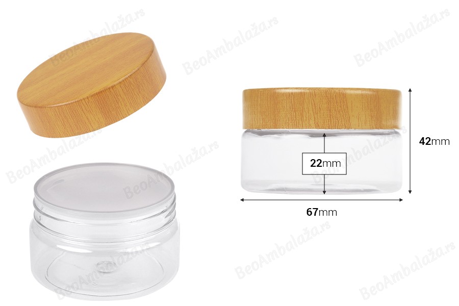 Providna PET teglica 50 mL sa zatvaračem sa dezenom drveta i plastičnim međupoklopcem - 12 kom-dimenzije_slike