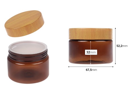 Karamel PET teglica 100 mL sa zatvaračem sa dezenom drveta i plastičnim međupoklopcem - 12 kom-dimenzije_slike