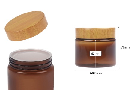 Karamel PET teglica 150 mL sa zatvaračem sa dezenom drveta i plastičnim međupoklopcem - 12 kom-dimenzije_slike