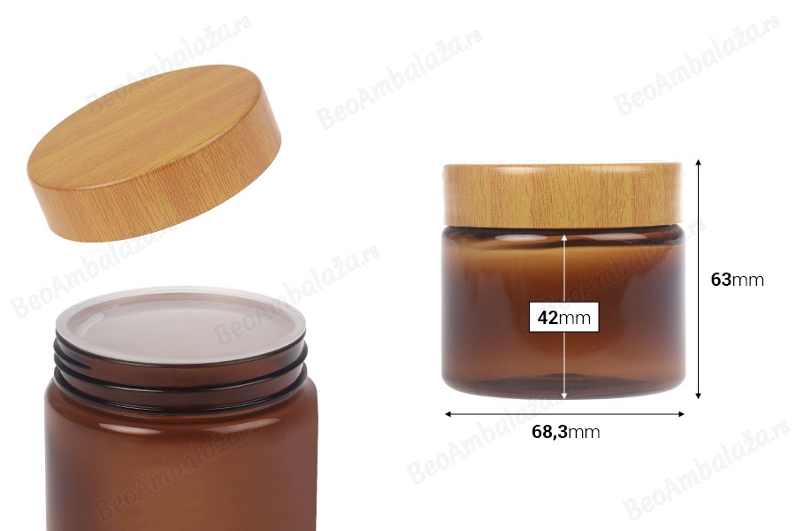 Karamel PET teglica 150 mL sa zatvaračem sa dezenom drveta i plastičnim međupoklopcem - 12 kom-dimenzije_slike