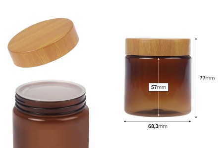 Karamel PET teglica 200 mL sa zatvaračem sa dezenom drveta i plastičnim međupoklopcem - 12 kom-dimenzije_slike