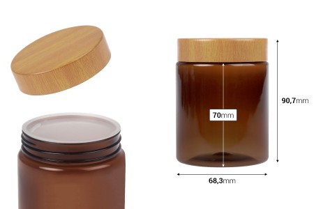 Karamel PET teglica 250 mL sa zatvaračem sa dezenom drveta i plastičnim međupoklopcem - 12 kom-dimenzije_slike