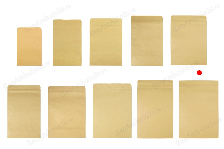 Kraft DoyPack kesice sa zip zatvaranjem, unutrašnjom aluminijumskom oblogom, ovalnim dnom i sa mogućnošću termo zatvaranja 200x50x300 mm – 50 kom-grupa_slika
