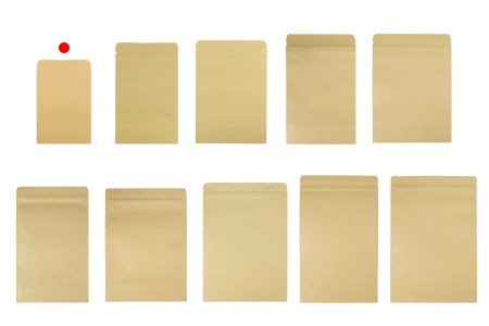 Kraft DoyPack kesice 90x30x140 mm sa zip zatvaranjem, unutrašnjom aluminijumskom oblogom, ovalnim dnom i sa mogućnošću termo zatvaranja – 50 kom-grupa_slika