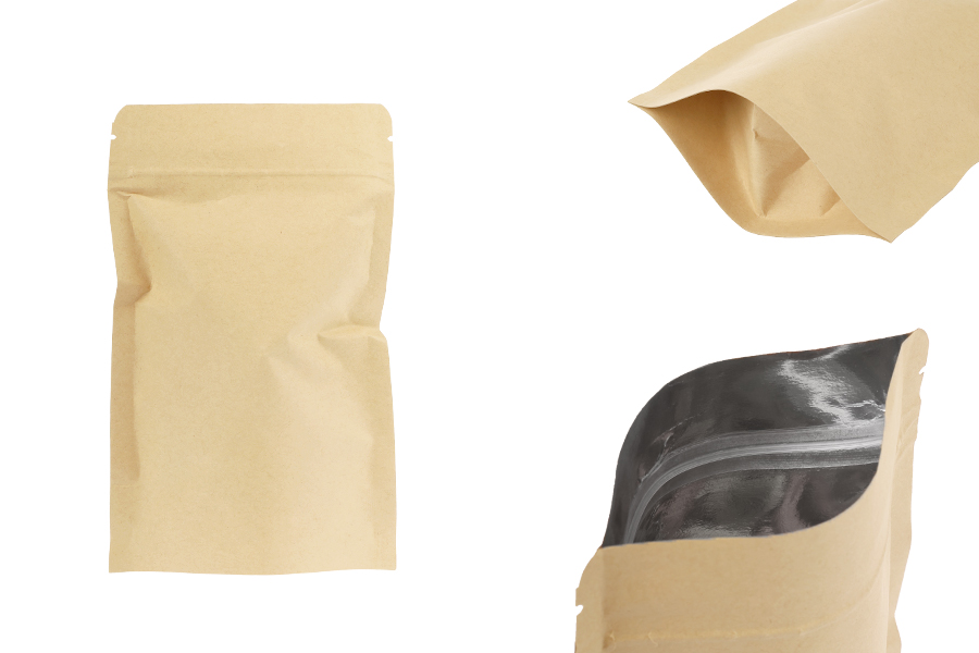 Kraft DoyPack kesice 110x30x185 mm sa zip zatvaranjem, unutrašnjom aluminijumskom oblogom, ovalnim dnom i sa mogućnošću termo zatvaranja – 50 kom-slika_proizvoda