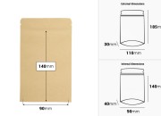 Kraft DoyPack kesice 110x30x185 mm sa zip zatvaranjem, unutrašnjom aluminijumskom oblogom, ovalnim dnom i sa mogućnošću termo zatvaranja – 50 kom-dimenzije_slike