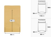 Kraft DoyPack kesice 110x30x185 mm sa zip zatvaranjem, unutrašnjom aluminijumskom oblogom, ovalnim dnom i sa mogućnošću termo zatvaranja – 50 kom-dimenzije_slike
