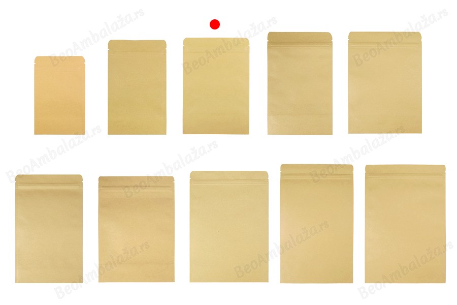 Kraft DoyPack kesice sa zip zatvaranjem, unutrašnjom aluminijumskom oblogom, ovalnim dnom i sa mogućnošću termo zatvaranja 130x40x185 mm – 50 kom-grupa_slika