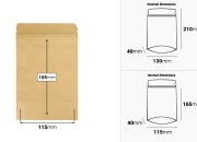 Kraft DoyPack kesice 130x40x210 mm sa zip zatvaranjem, unutrašnjom aluminijumskom oblogom, ovalnim dnom i sa mogućnošću termo zatvaranja – 50 kom-dimenzije_slike