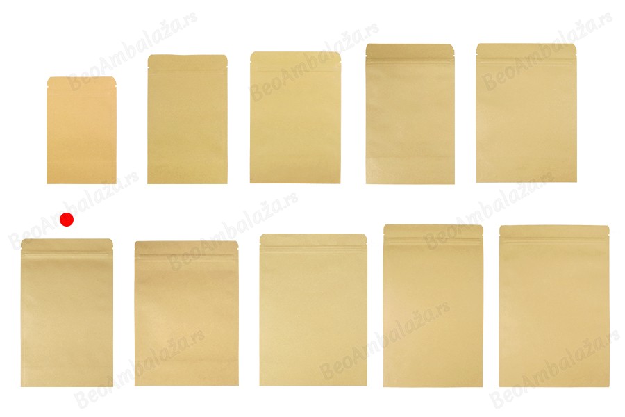 Kraft DoyPack kesice sa zip zatvaranjem, unutrašnjom aluminijumskom oblogom, ovalnim dnom i sa mogućnošću termo zatvaranja 150x40x240 mm – 50 kom-grupa_slika