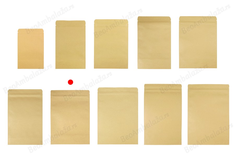 Kraft DoyPack kesice sa zip zatvaranjem, unutrašnjom aluminijumskom oblogom, ovalnim dnom i sa mogućnošću termo zatvaranja 170x40x240 mm – 50 kom-grupa_slika