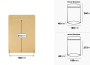Kraft DoyPack kesice 180x40x260 mm sa zip zatvaranjem, unutrašnjom aluminijumskom oblogom, ovalnim dnom i sa mogućnošću termo zatvaranja – 50 kom-dimenzije_slike