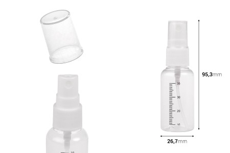Providna plastična flašica 35mL sa mernim oznakama, sprejom i zatvaračem - 12 kom-dimenzije_slike