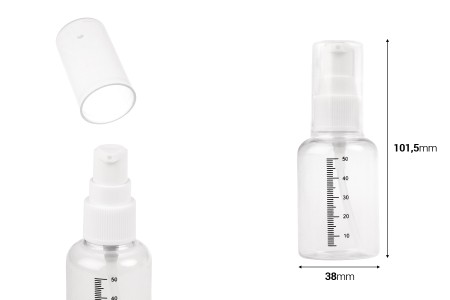 Plastična flašica 50mL za kreme sa mernim oznakama, pumpicom i zatvaračem - 24 kom-dimenzije_slike