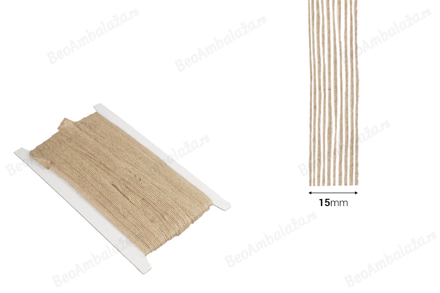 Ukrasna “gro”  traka od lana, braon boje,15mmx10m-dimenzije_slike