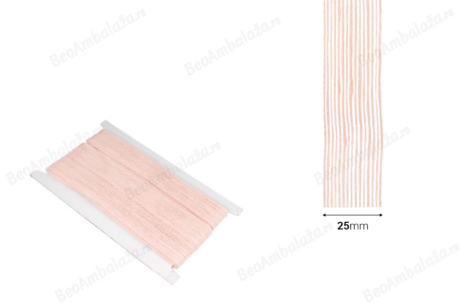Ukrasna  “gro” traka od lana roze boje, 25mmx10m-dimenzije_slike