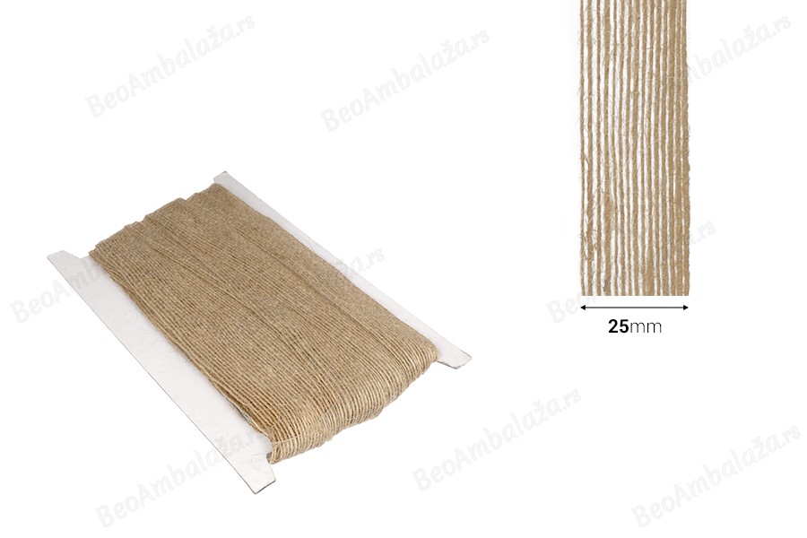 Ukrasna “gro”  traka od lana bež boje, 25mmx10m-dimenzije_slike