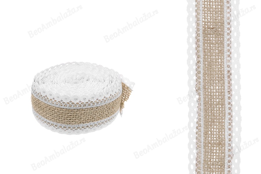 Traka od jute sa čipkom, 40 mm (1 komad je 5m)-slika_proizvoda