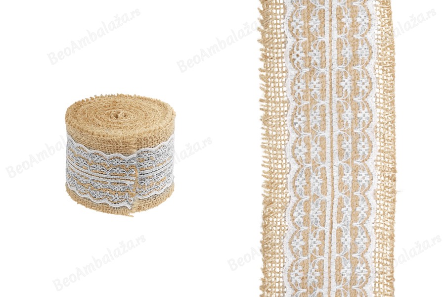 Traka od jute sa čipkom, 65 mm (1 komad je 5m)-slika_proizvoda