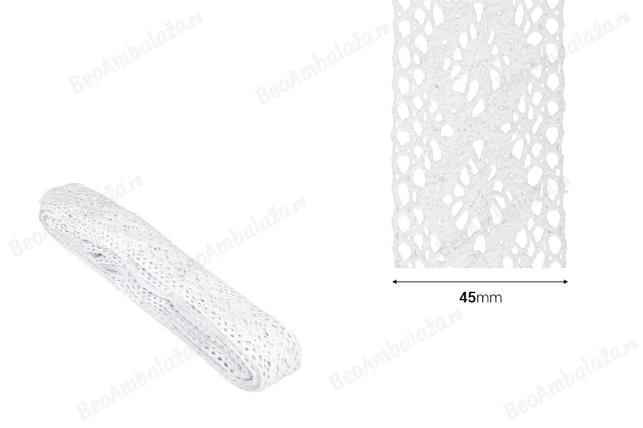 Bela pamučna čipka, širine 45mm - komad je 10 metara-dimenzije_slike