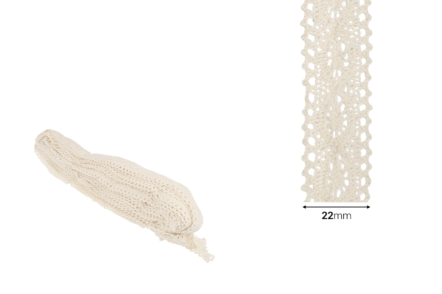 Bež pamučna čipka, širine 22mm - komad je 10 metara-dimenzije_slike