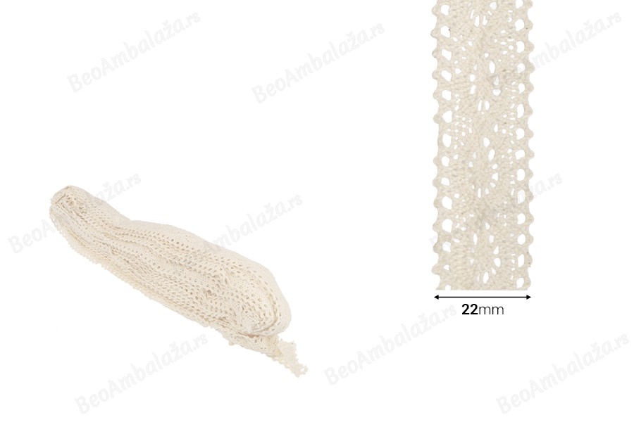 Bež pamučna čipka, širine 22mm - komad je 10 metara-dimenzije_slike