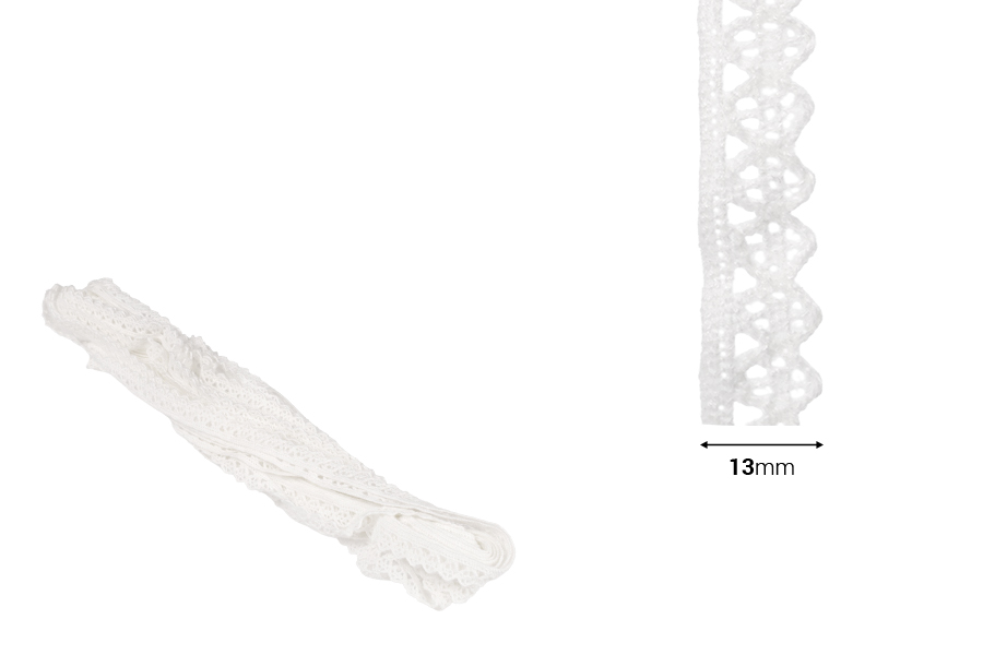 Bela pamučna čipka, širine 13mm - komad je 10 metara-dimenzije_slike