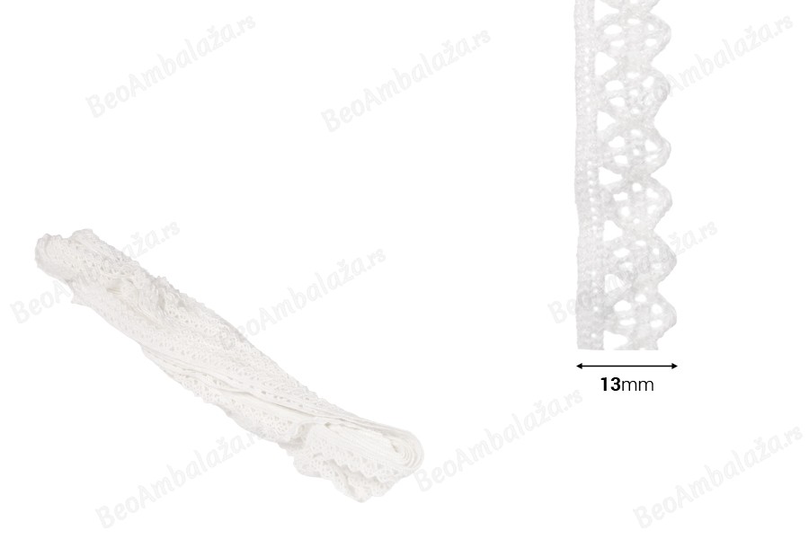 Bela pamučna čipka, širine 13mm - komad je 10 metara-dimenzije_slike
