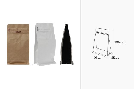 Aluminijumske DoyPack kesice 95x55x185 mm sa ventilom, kraft spoljnom oblogom, sigurnosnom tračicom i zipom, na termo zatvaranje, idealne za kafu - 25kom-dimenzije_slike