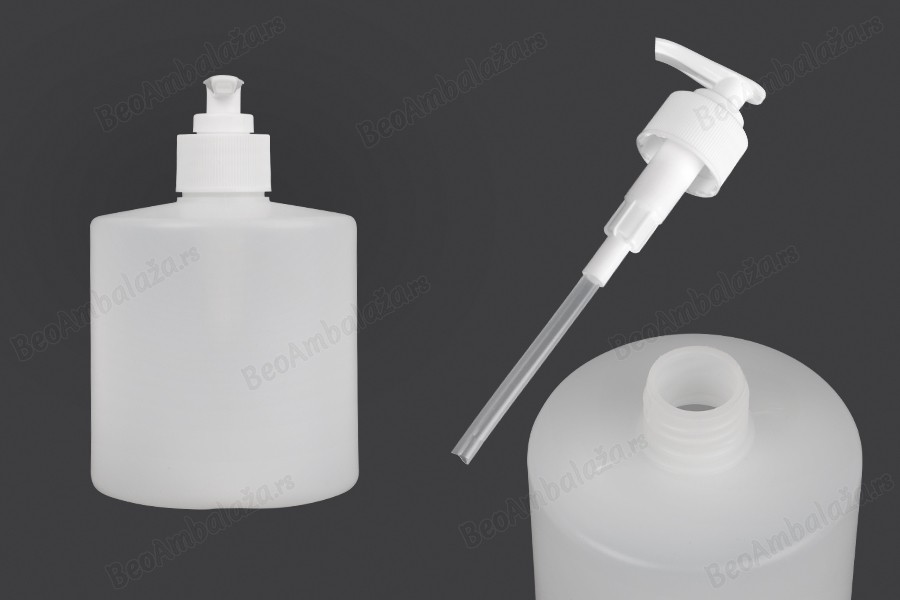Plastična, okrugla flaša sa pumpicom 500ml za tečni sapun, poluprovidna PP28-slika_proizvoda