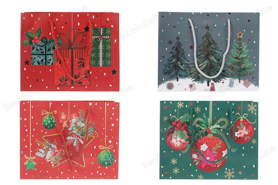 Božićne papirne poklon kese, dimenzija 230x100x180 mm (210 g) sa ručkom - 12 kom raznih motiva-grupa_slika
