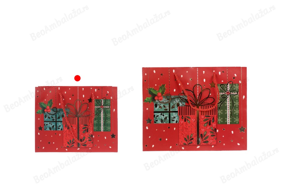 Božićne papirne poklon kese, dimenzija 230x100x180 mm (210 g) sa ručkom - 12 kom raznih motiva-grupa_slika