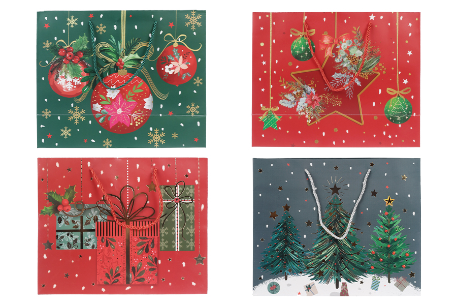 Božićne papirne poklon kese, dimenzija 310x120x250 mm (210 g) sa ručkom - 12 kom raznih motiva-grupa_slika