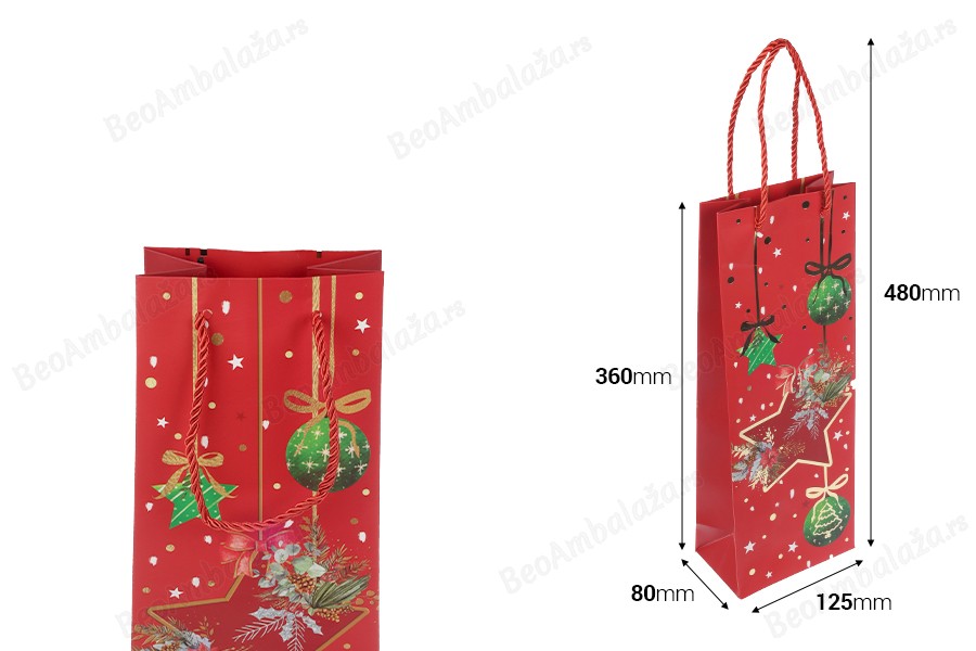 Božićna papirna kesa za flaše vina 120x80x360mm (210 g) - 12 kom u raznim dezenima-dimenzije_slike